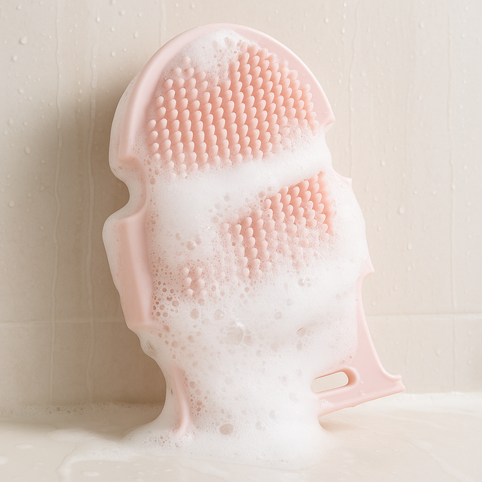 Pink silicone shower glove for glowing skin – Cocoa & Shea Kuwait