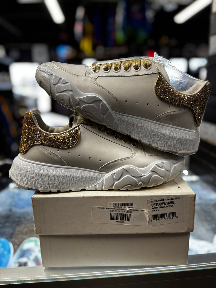 Alexander McQueen Court Chunky Low "White/Gold Glitter"