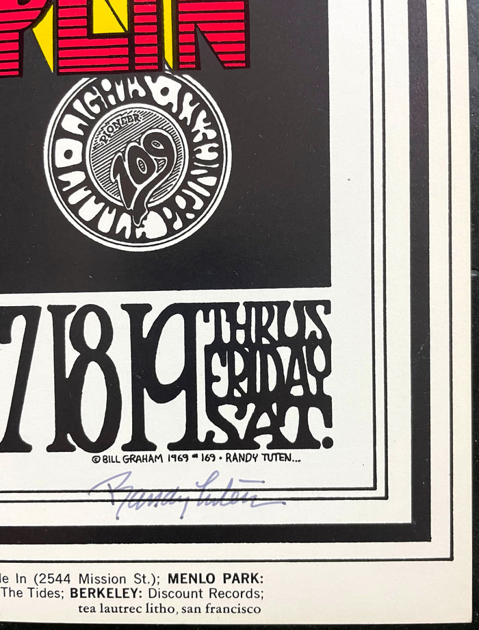 AUCTION - BG-169 - The Band - Randy Tuten Signed - 1969 Poster - Winterland - Excellent - SF Rock Posters & Collectibles