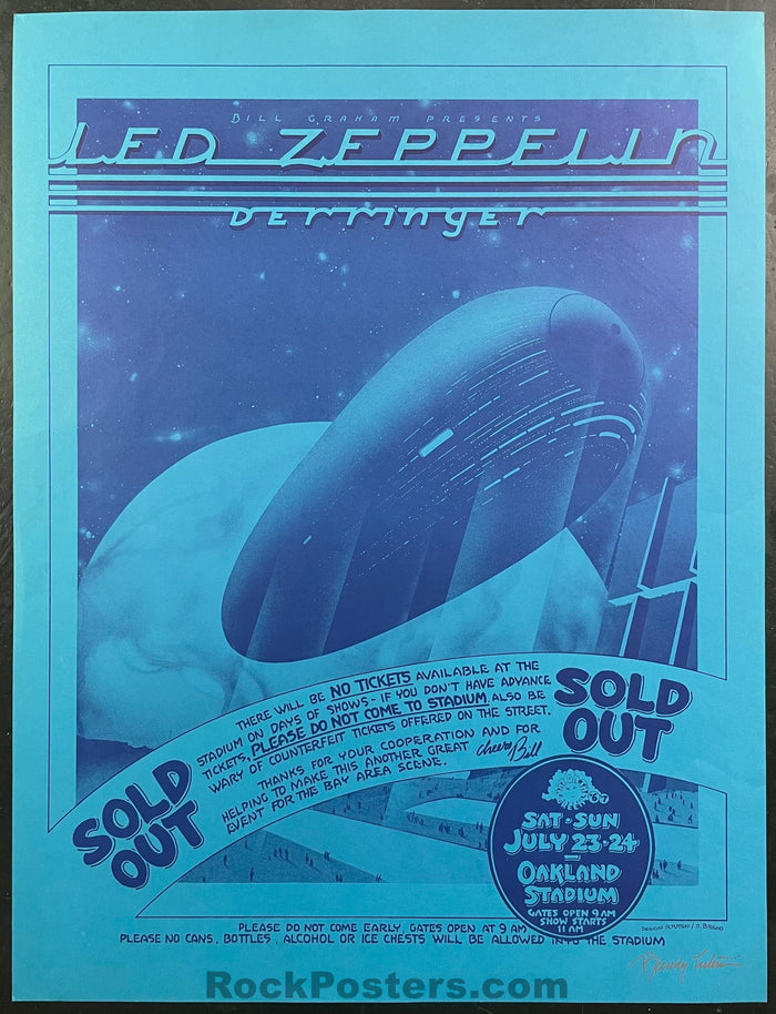 AUCTION - Led Zeppelin - Randy Tuten Signed - 1977 Poster - Oakland Stadium - Excellent