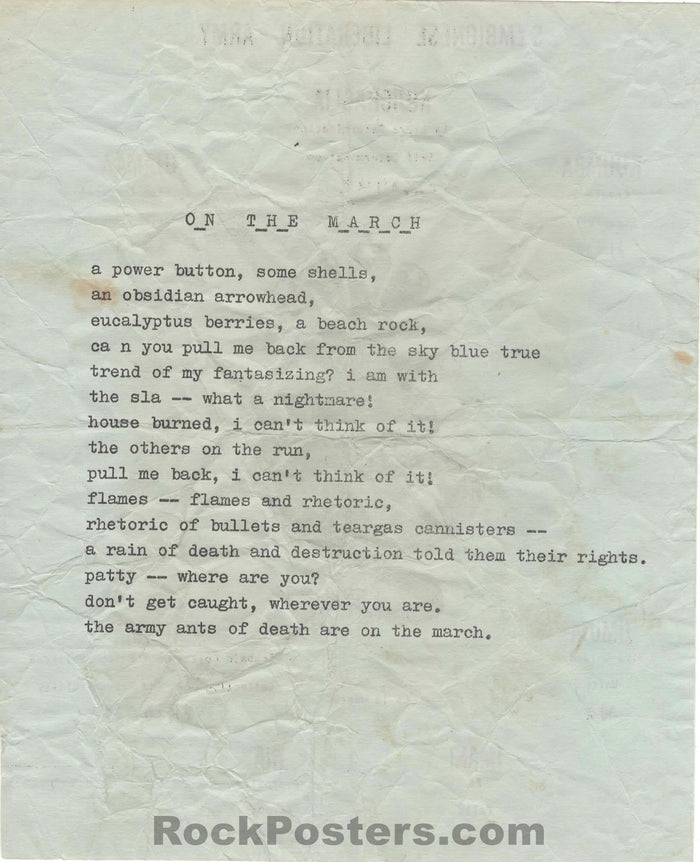 AUCTION - Patty Hearst SLA - Two-sided 1974 Handbill/Broadside - Very Good - SF Rock Posters & Collectibles