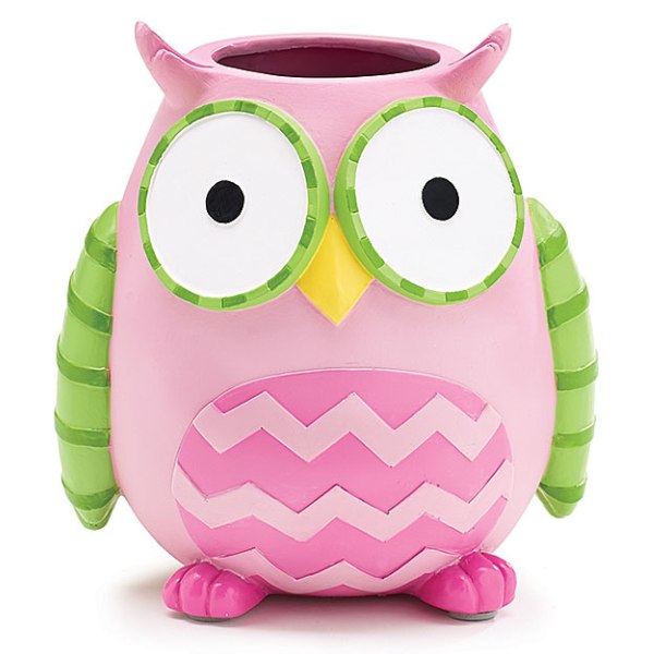 WHO'S CUTEST GIRL Pink Owl Resin Vase and Planter