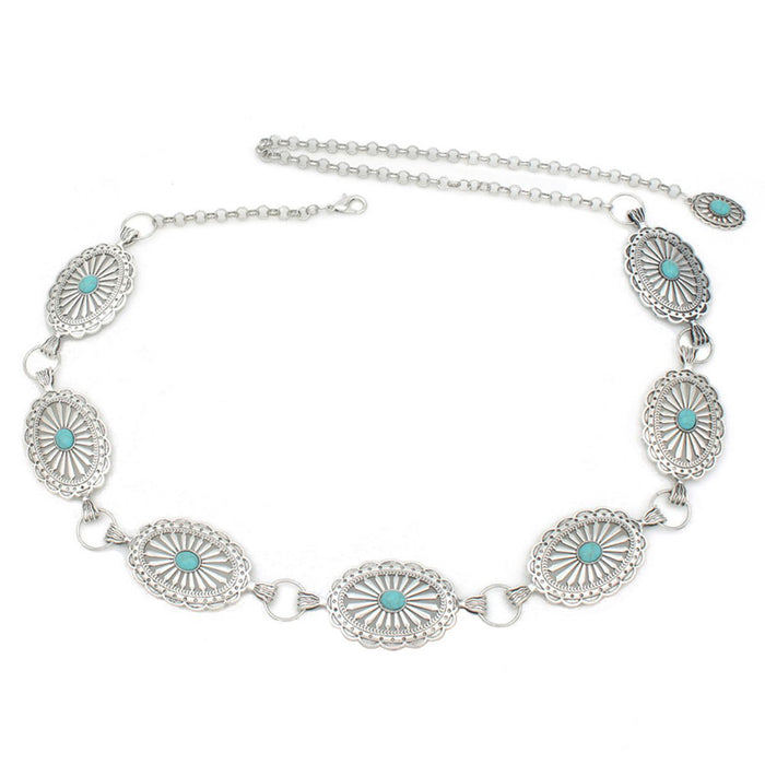 Women's Silver & Turquoise Concho Chain Belt