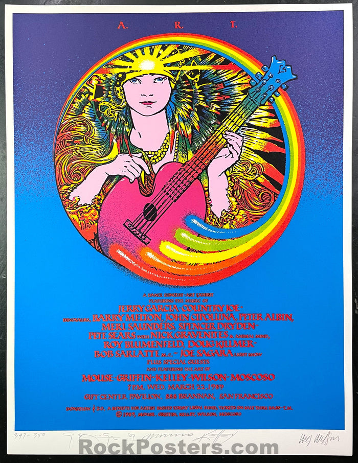 AUCTION - Artist Rights Today -  Jerry Garcia - Wilson, Kelley, Mouse, Moscoso SIGNED - 1989 Poster - Near Mint - SF Rock Posters & Collectibles