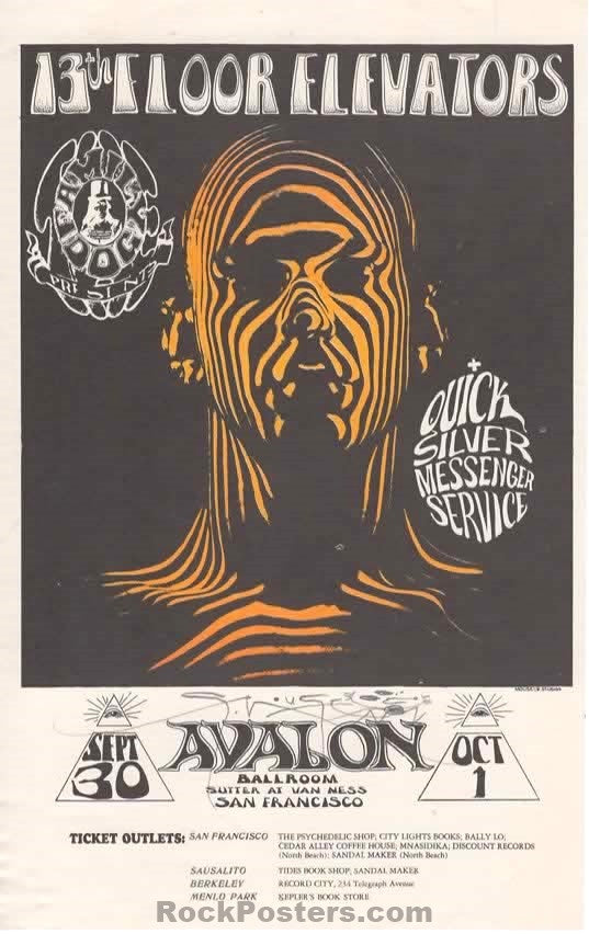 AUCTION - FD-28 - 13th Floor Elevators - Mouse Signed - 1966 Handbill - Avalon Ballroom - Near Mint - SF Rock Posters & Collectibles