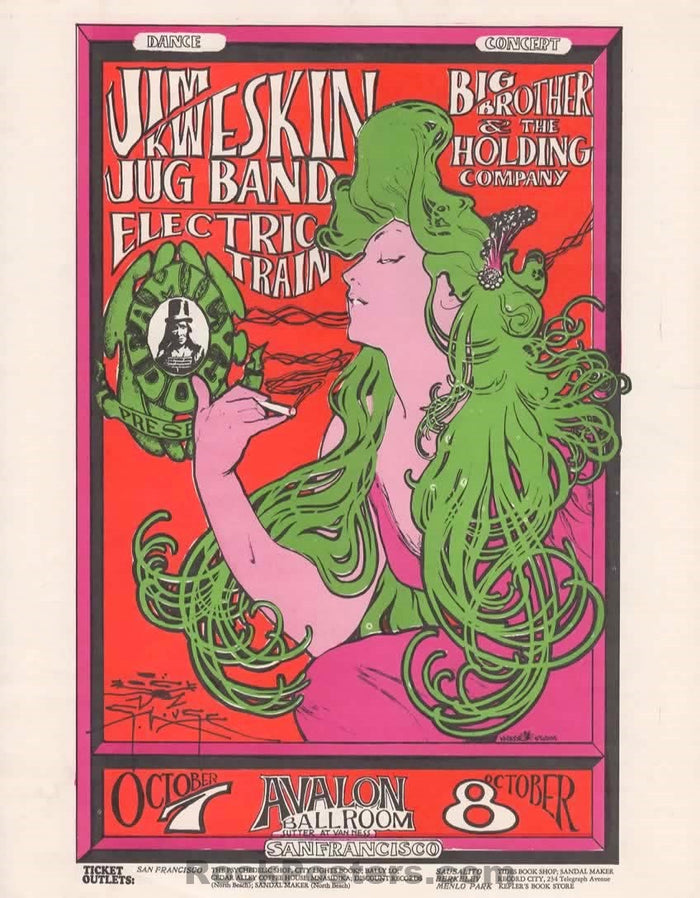 AUCTION -  FD-29 - Jim Kweskin - Mouse Signed - 1966 Handbill - Avalon Ballroom - Near Mint Minus