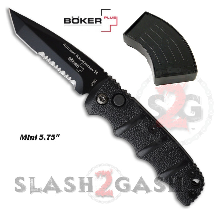 Boker Kalashnikov Mini Automatic Knife Small 73 - AUS-8 Black Tanto Serrated Switchblade AK47 AK74