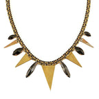 Brass necklace with black stones and gold triangle accents