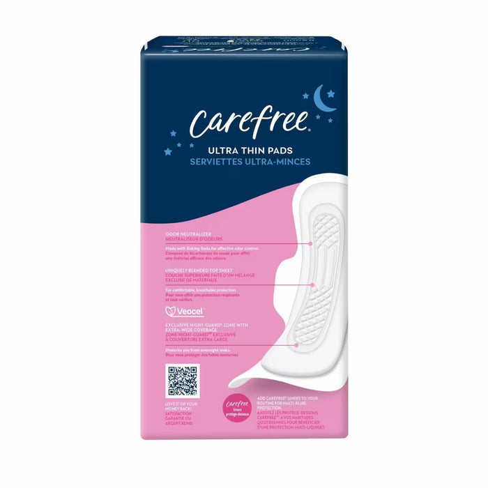 Carefree Ultra Thin Overnight Pads with Wings – 28 Pads – 3 Pack