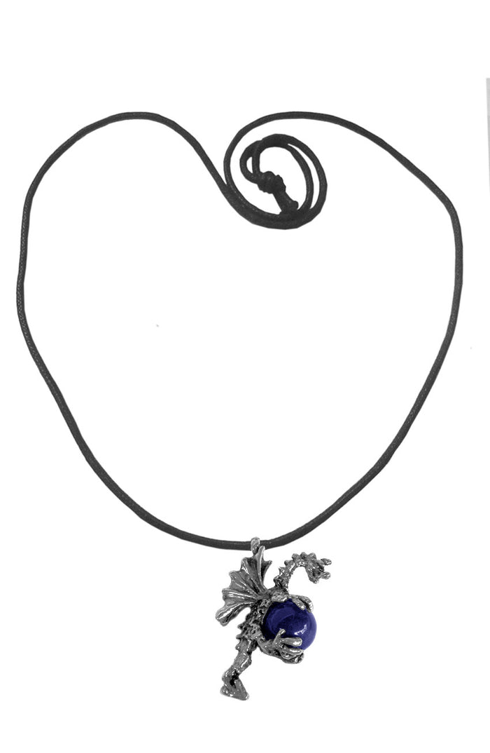 Dragon Holding Magic Ball Silver Necklace – Fantasy Jewelry front view