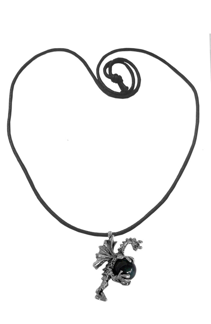 Dragon Holding Magic Ball Silver Necklace – Fantasy Jewelry front view
