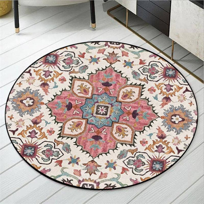 Ethnic Flower Pattern Round Area Rug - Vibrant and Artistic Living Room Decor