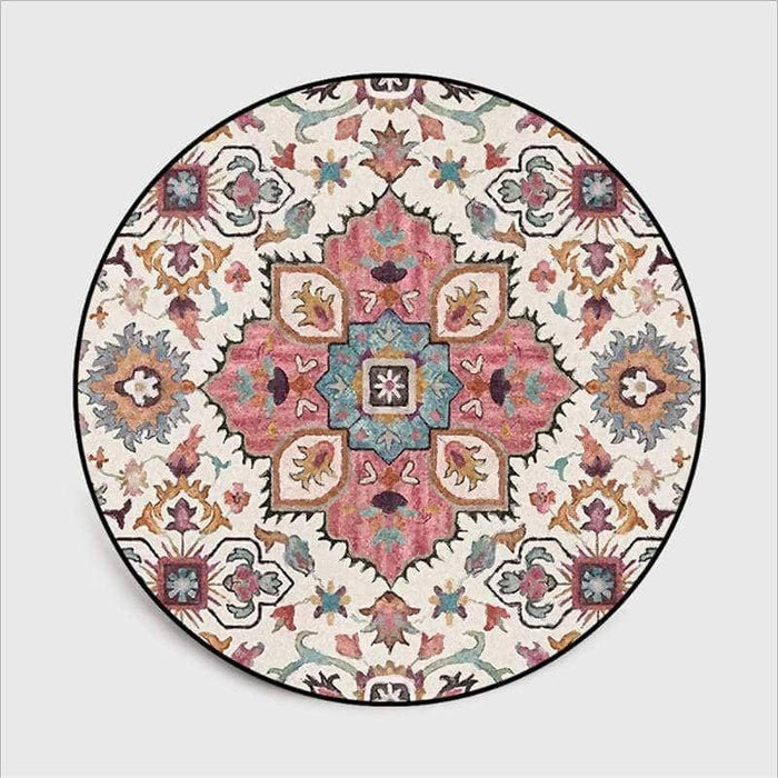 Ethnic Flower Pattern Round Area Rug - Vibrant and Artistic Living Room Decor