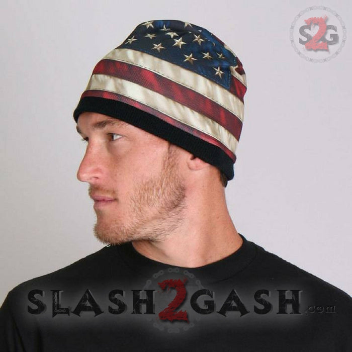 Hot Leathers Sublimated Distressed American Flag Beanie 3D Art