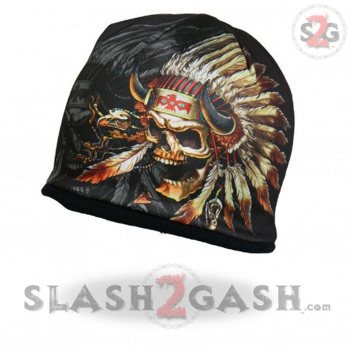 Hot Leathers Sublimated Indian Skull Beanie 3D Art