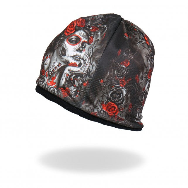 Hot Leathers Sublimated Sugar Woman w/ Roses Beanie 3D Art