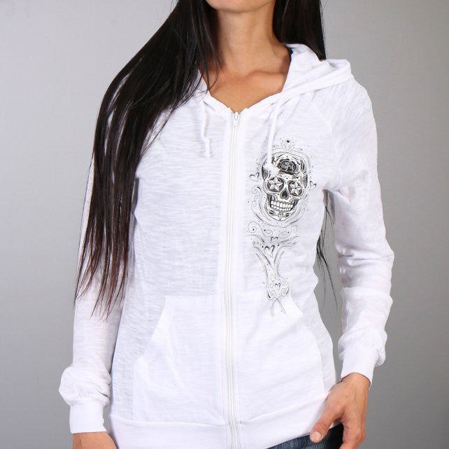 Hot Leathers Womens Sugar Skull Lightweight Slubby Hooded Sweatshirt