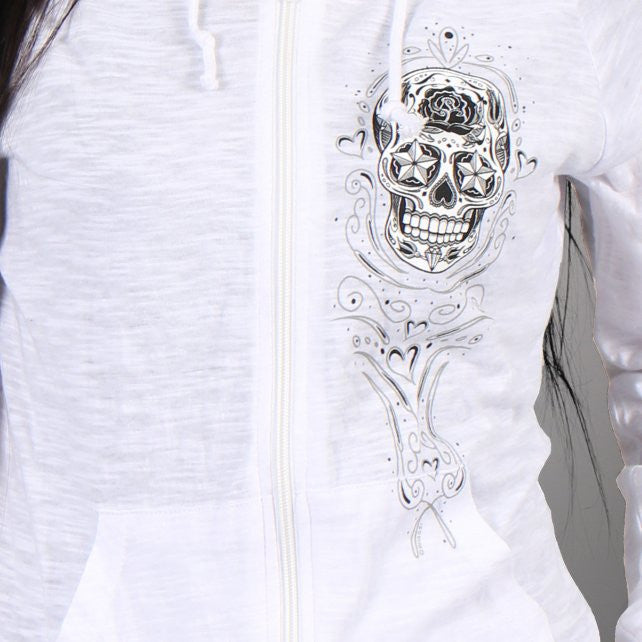 Hot Leathers Womens Sugar Skull Lightweight Slubby Hooded Sweatshirt