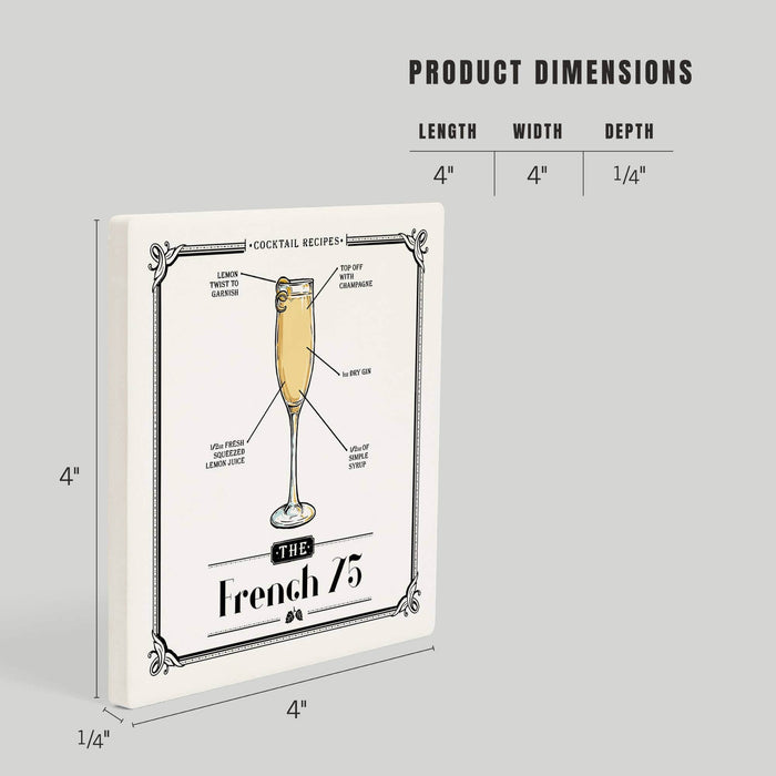 Lantern Press - CERAMIC COASTER Prohibition, Cocktail Recipe, French 75