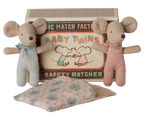 Maileg Baby Twins in Checker Print in a Matchbox