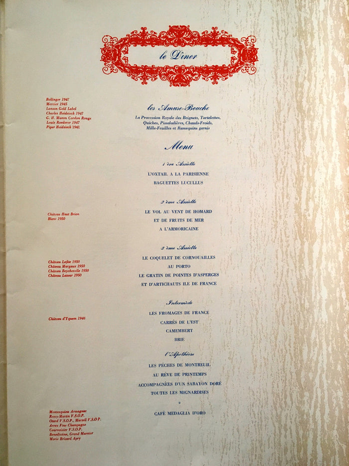(Menu)  April in Paris Ball, Waldorf-Astoria Hotel.  [1955].
