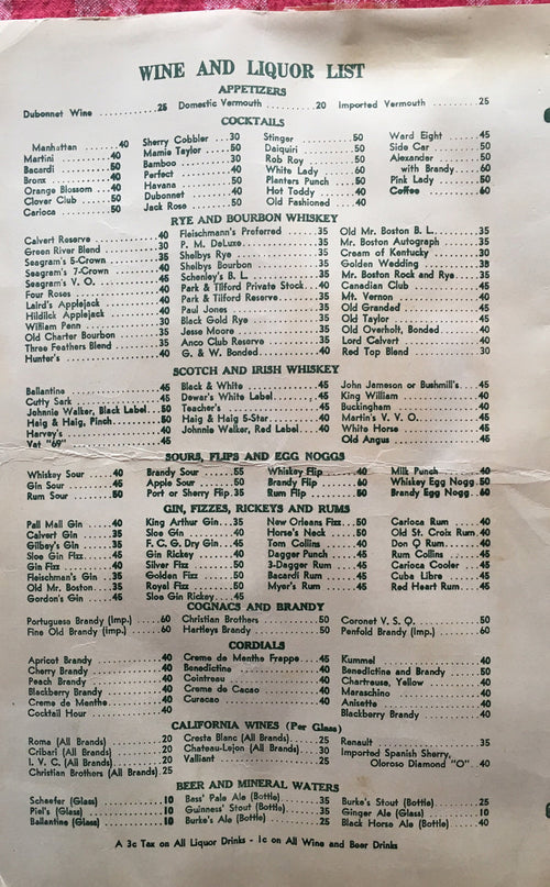 Seafood specialties, Gramercy Bar & Grill 1940 NYC