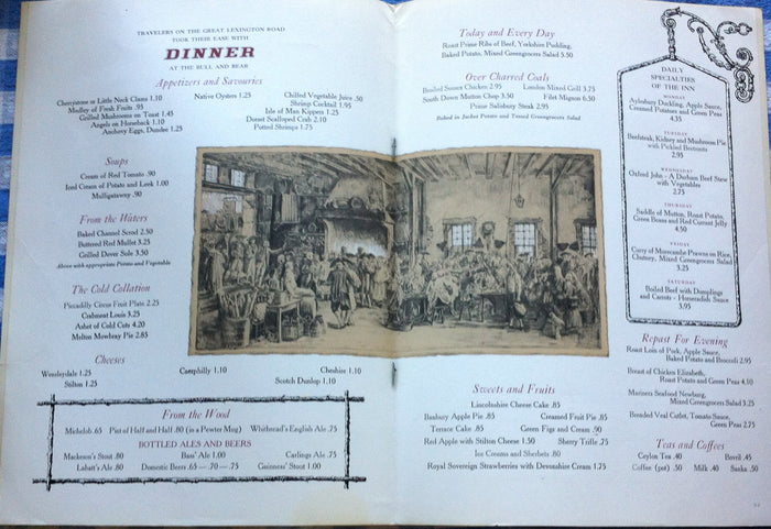 (Menu)  [The] Bull and Bear [Steakhouse].  [ca. 1960's].
