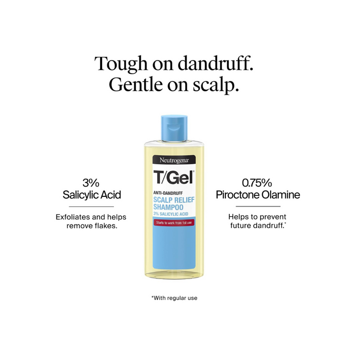 Neutrogena T/Gel Anti-Dandruff Scalp Relief Shampoo, 250ml, 3% Salicylic Acid, 0.75% Piroctone Olamine