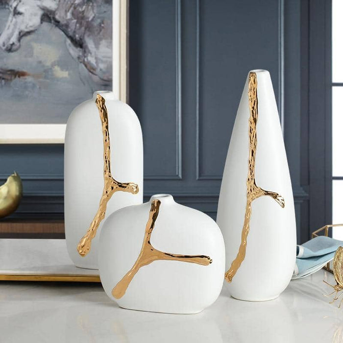 Nordic Ceramic Flower Vase - Elegant Gold Plated Decor
