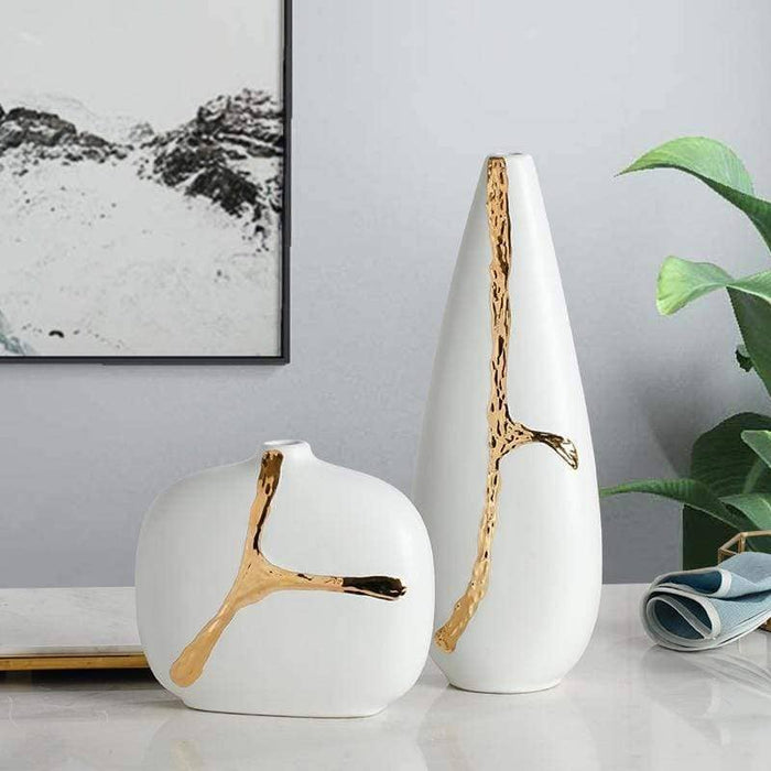 Nordic Ceramic Flower Vase - Elegant Gold Plated Decor