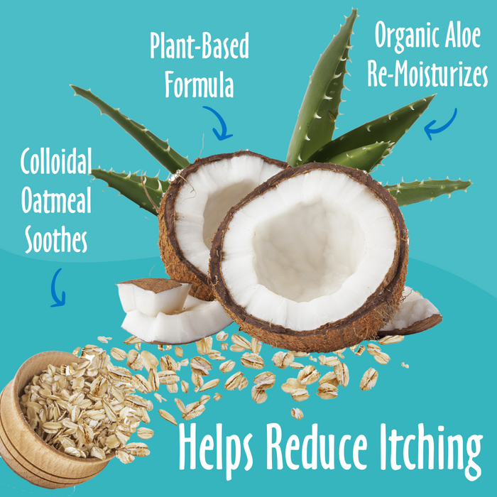 Helps Reduce Itching elements like Organic Aloe, Plant-Based, Oatmeal and their benefits.