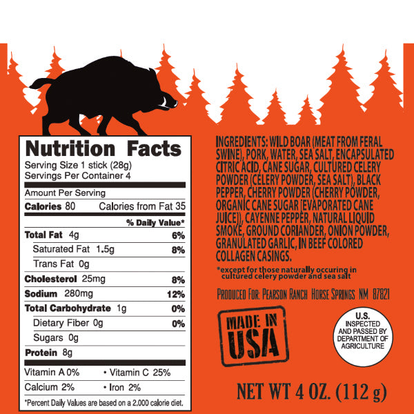 Pearson Ranch Wild Boar 1oz Meat Snack Sticks 12 x 4pk