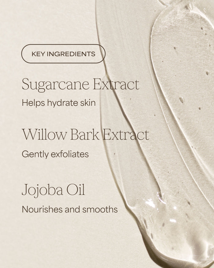 Product packaging with key ingredients listed on a light background
