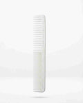 White long hair comb with fine teeth, vertical close-up