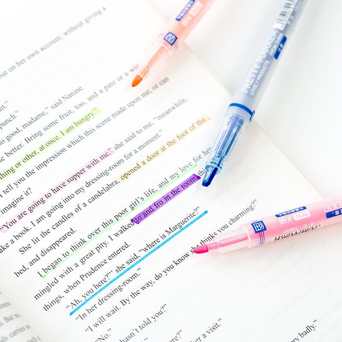 Pretty Marker Series Dual-Sided Markers and Highlighters set (6pcs) - Original Kawaii Pen