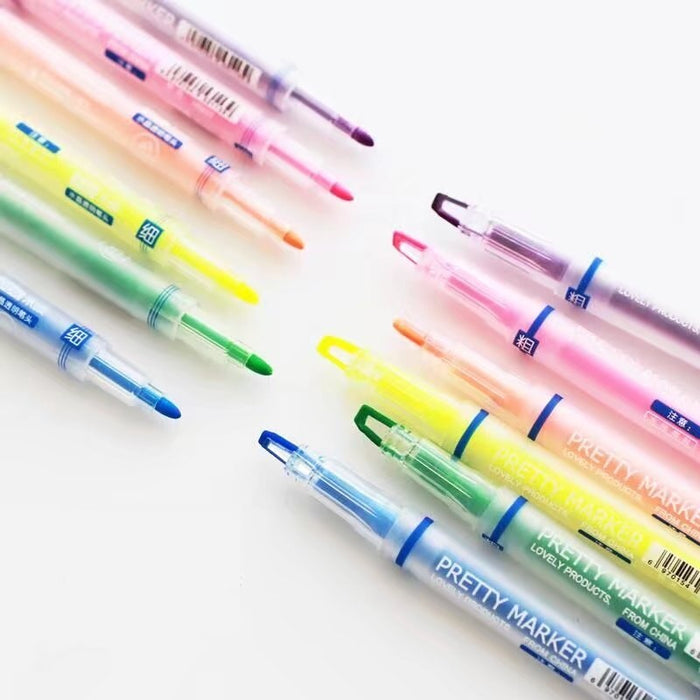 Pretty Marker Series Dual-Sided Markers and Highlighters set (6pcs) - Original Kawaii Pen