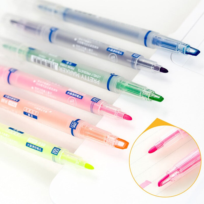 Pretty Marker Series Dual-Sided Markers and Highlighters set (6pcs) - Original Kawaii Pen