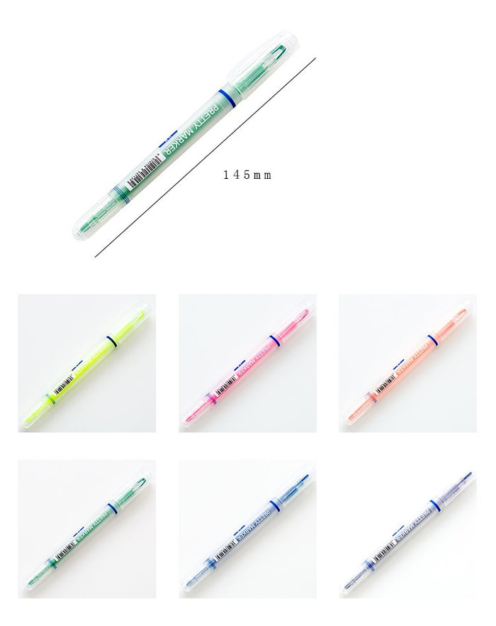 Pretty Marker Series Dual-Sided Markers and Highlighters set (6pcs) - Original Kawaii Pen