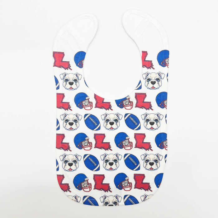 Red + Blue Bulldog Football Baby Bib