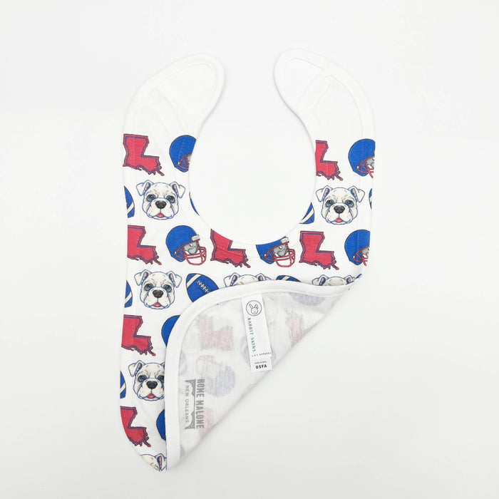 Red + Blue Bulldog Football Baby Bib