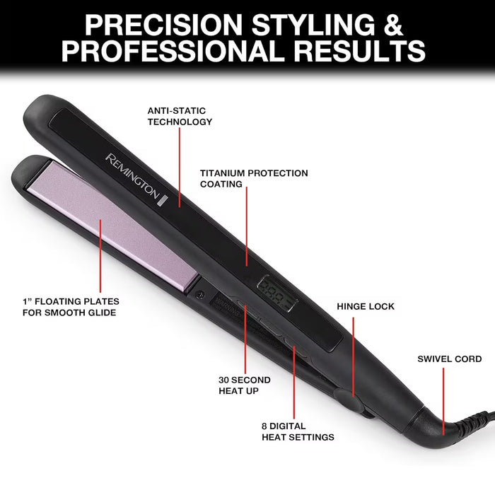 Remington, Flat Iron Hair Straightener – Anti-Static, 30s Heat-Up, 60-Min Auto Shut-Off, Titanium-Ceramic Coating