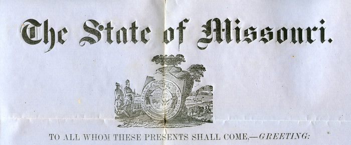 (Signed!)  Antique Document, Register of Lands, signed by Gov. Sterling Price of Missouri.  [November 18, 1854].