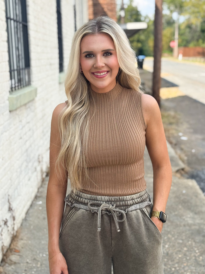 Sweet Talk Mock Neck Top TAN